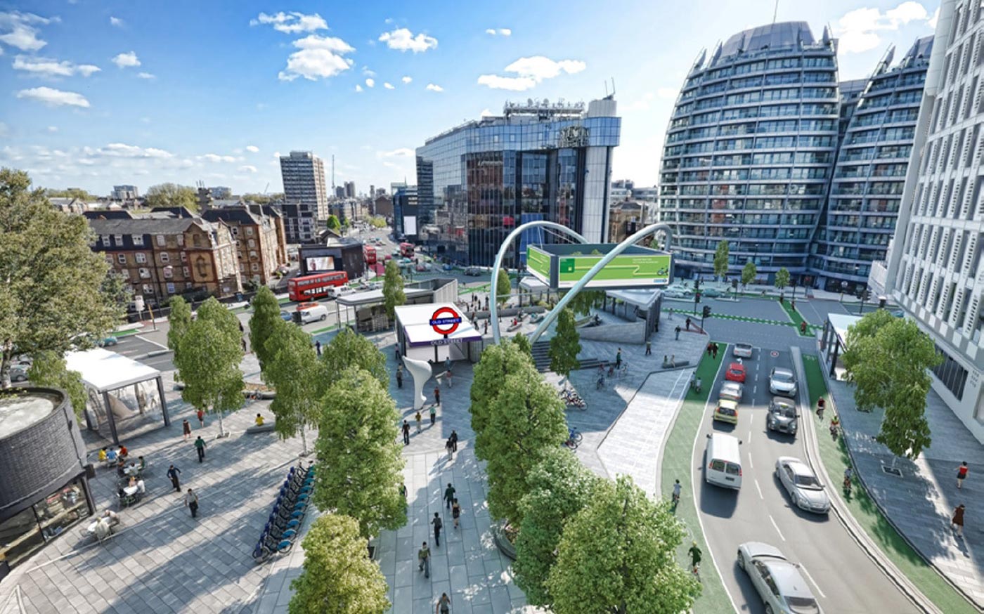 One of the four shortlisted designs – Gpad London’s proposal for the redevelopment of Old Street Roundabout and station.
